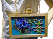 Wooden Embroidery swatch Clutch Bag