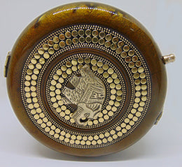 Golden Round shaped Box Clutch Bag Elephant inlay