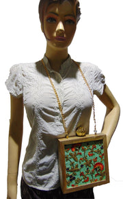 Wooden Box Embroidery Clutch Bag