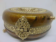 Golden Round shaped Box Clutch Bag Elephant inlay