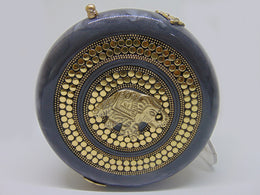 Brass decoration round shape box clutch purse