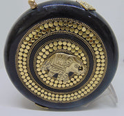 Metaliic black Brass round box clutch purse