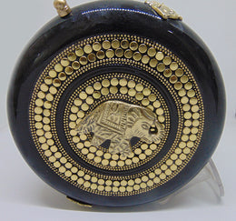 Metaliic black Brass round box clutch purse
