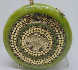 Metallic lime green Brass decoration round box clutch purse