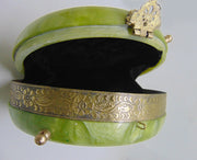 Metallic lime green Brass decoration round box clutch purse