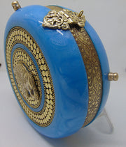 Metallic sky blue Brass decoration round box clutch purse