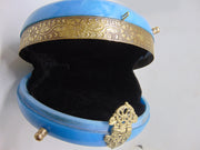 Metallic sky blue Brass decoration round box clutch purse