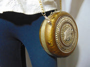 Golden Round shaped Box Clutch Bag Elephant inlay
