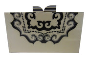 Beige Black Handcrafted Resin Clutch