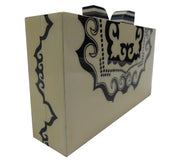 Beige Black Handcrafted Resin Clutch