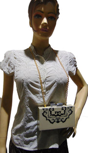 Beige Black Handcrafted Resin Clutch