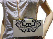 Beige Black Handcrafted Resin Clutch