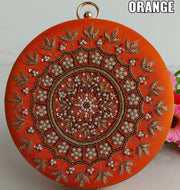 Designer Embroidery Round Clutch Bag