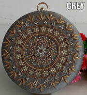 Designer Embroidery Round Clutch Bag