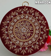 Designer Embroidery Round Clutch Bag