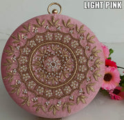 Designer Embroidery Round Clutch Bag