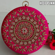 Designer Embroidery Round Clutch Bag