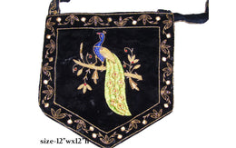 PEACOCK DESIGN  VELVET EMBROIDERY BAG