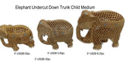 WOODEN ELEPHANT CHILD & TREE IN TRUNK