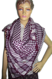 Small Check Design Arafat Scarf With Tassel & Fringe