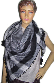 Small Check Design Arafat Scarf With Tassel & Fringe