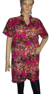 FLOWER PRINT COTTON PLATED TUNIC / TOP / INDIAN KURTI