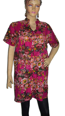 FLOWER PRINT COTTON PLATED TUNIC / TOP / INDIAN KURTI