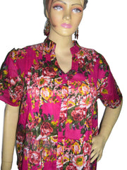 FLOWER PRINT COTTON PLATED TUNIC / TOP / INDIAN KURTI