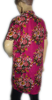 FLOWER PRINT COTTON PLATED TUNIC / TOP / INDIAN KURTI