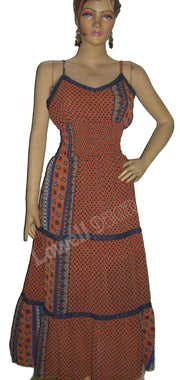 ETHNIC CASUAL CHIFFON CALF LENGTH SKIRT DRESS WITH STRAP