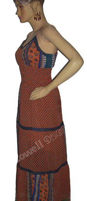 ETHNIC CASUAL CHIFFON CALF LENGTH SKIRT DRESS WITH STRAP
