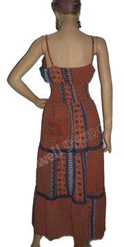 ETHNIC CASUAL CHIFFON CALF LENGTH SKIRT DRESS WITH STRAP
