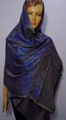 Modal Hijab stole purple & pink with fringe