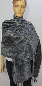 silk shining stole black & grey stole scarf