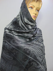 silk shining stole black & grey stole scarf