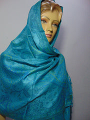 silk shining stole Blue hijab scarf