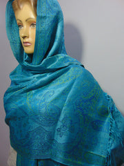 silk shining stole Blue hijab scarf