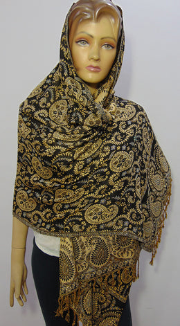 Rayon viscose stole black & cream paisley hijab scarf