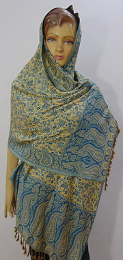 Rayon Viscose Stole sky blue & Cream Paisley Hijab Scarf