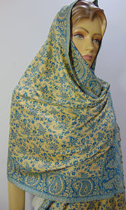 Rayon Viscose Stole sky blue & Cream Paisley Hijab Scarf