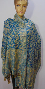 Rayon Viscose Stole sky blue & Cream Paisley Hijab Scarf