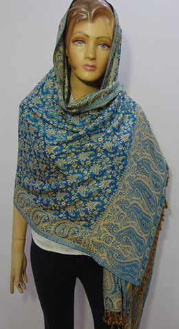 Rayon Viscose Stole sky blue & Cream Paisley Hijab Scarf