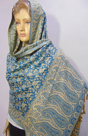 Rayon Viscose Stole sky blue & Cream Paisley Hijab Scarf