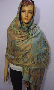 viscose blue cream & brown hijab scarf