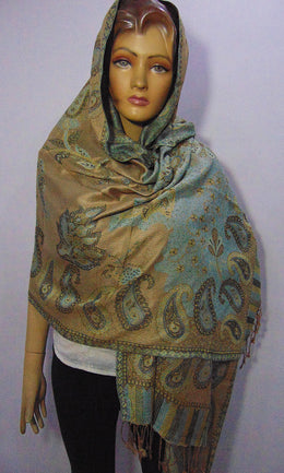 viscose blue cream & brown hijab scarf