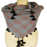 TUSSEL FRINGES TWILL CHECK SCARF