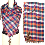 TASSEL FRINGES TWILL CHECK SCARF