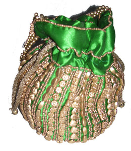 SATIN DRAWSTRING EMBROIDERY POTLI  PURSE