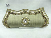 Golden Bead Work Hand Clutch Purse