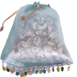 ORGANZA POUCH WITH GLASS BEADS FRINGES